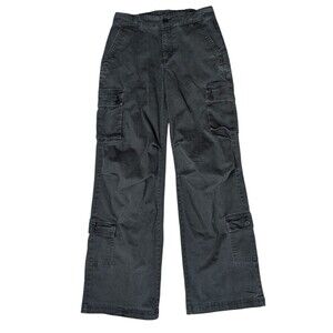 Women's Wild Fable Charcoal Gray Faded Black Wide Leg Cargo Pants Sz S Baggy Fit